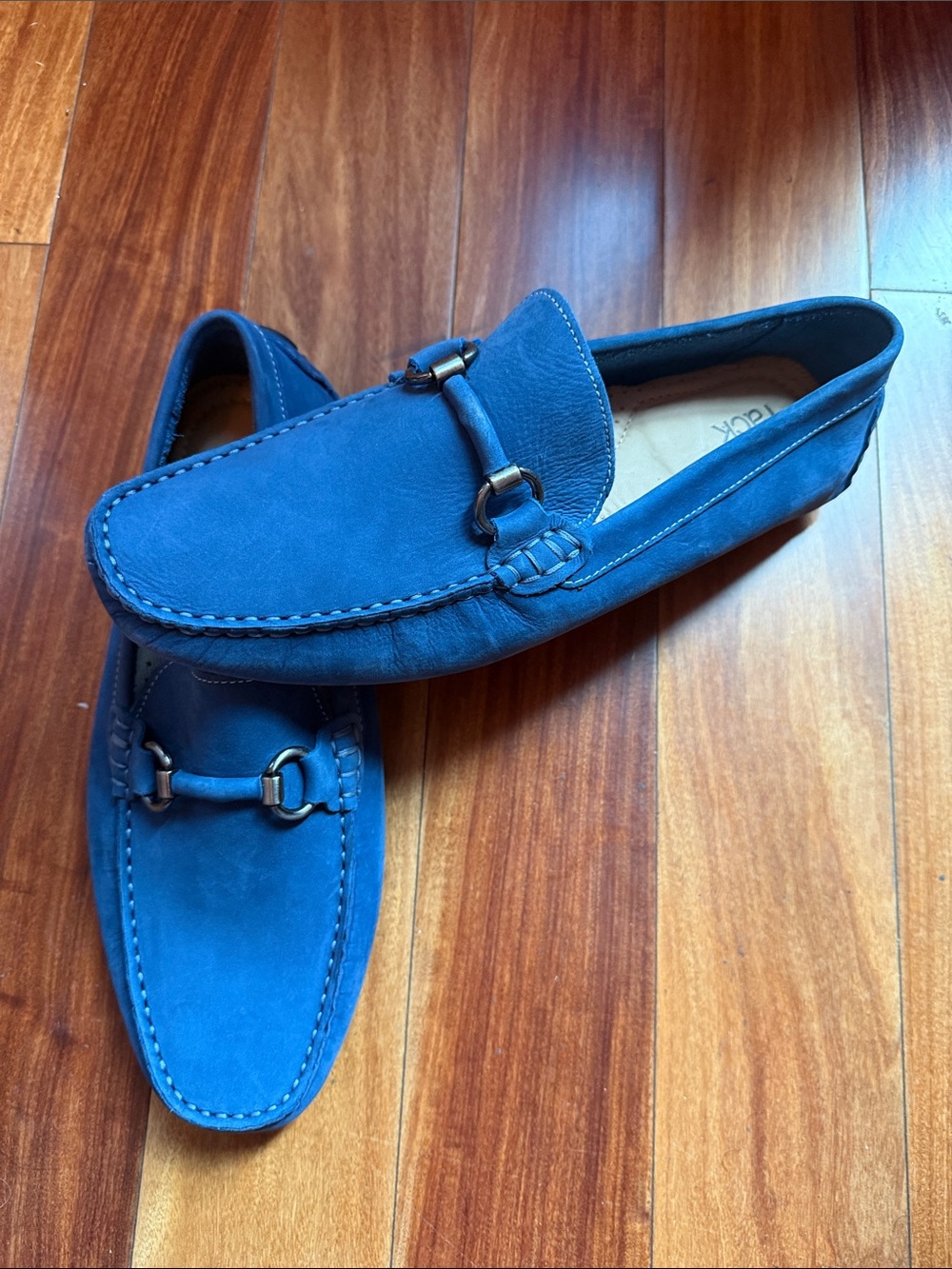 Men's Blue Suede Slip-On Loafers with Metal Bit